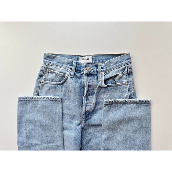 AGOLDE 90's Fall Out Light Wash Mid Rise Ripped Straight Leg Jeans, Size 23 - Picture 11 of 14